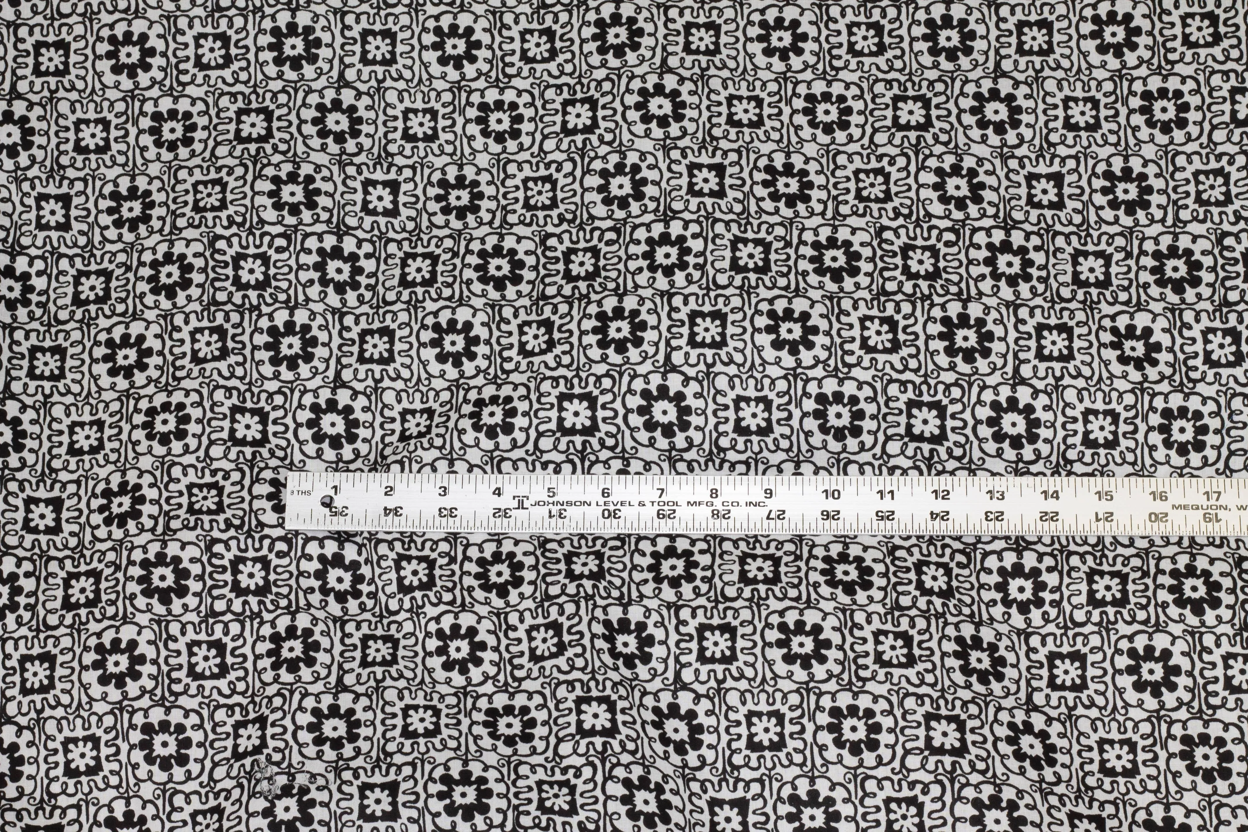 Black and White Floral Cotton Voile