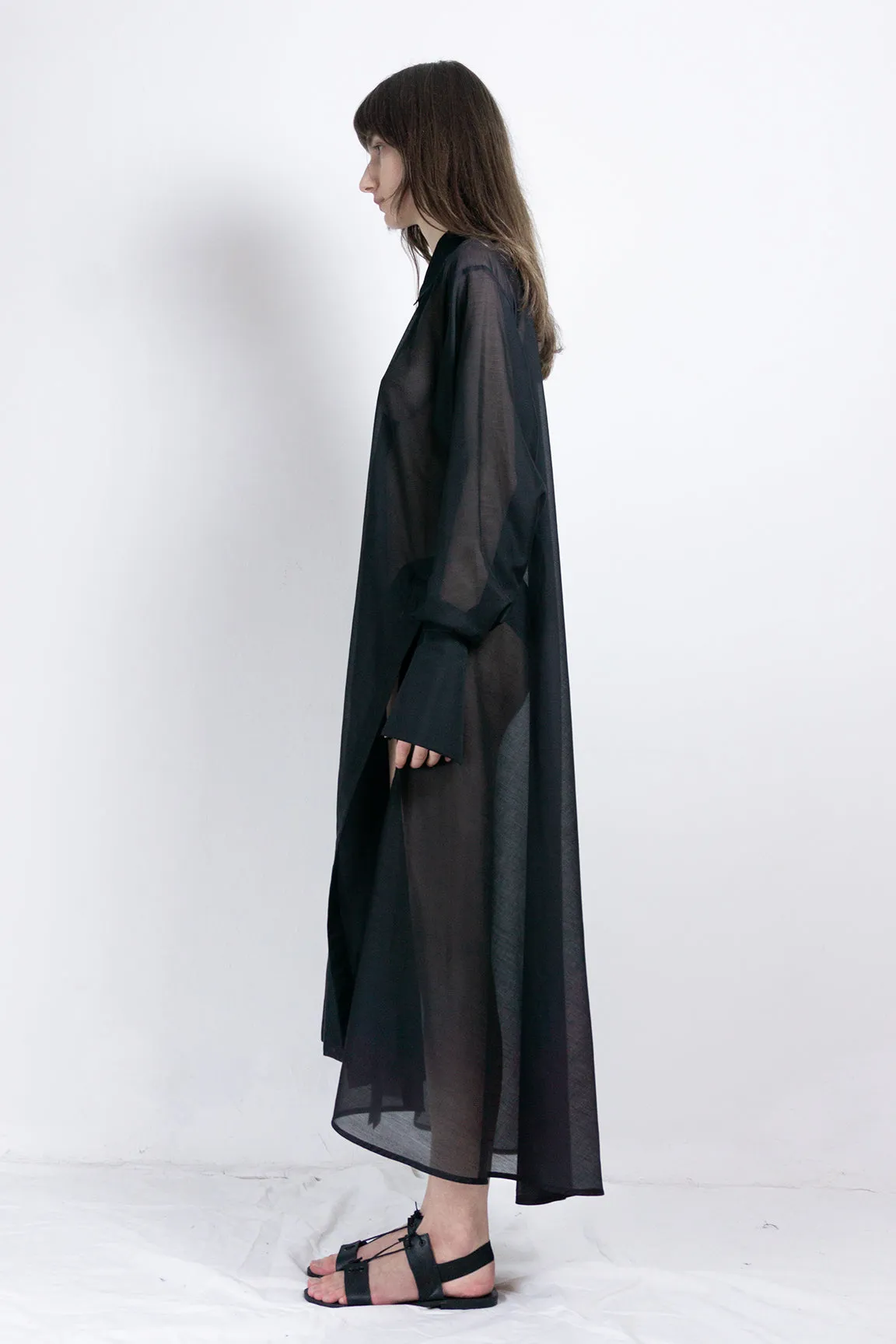 Black silk elongated post-gender shirt