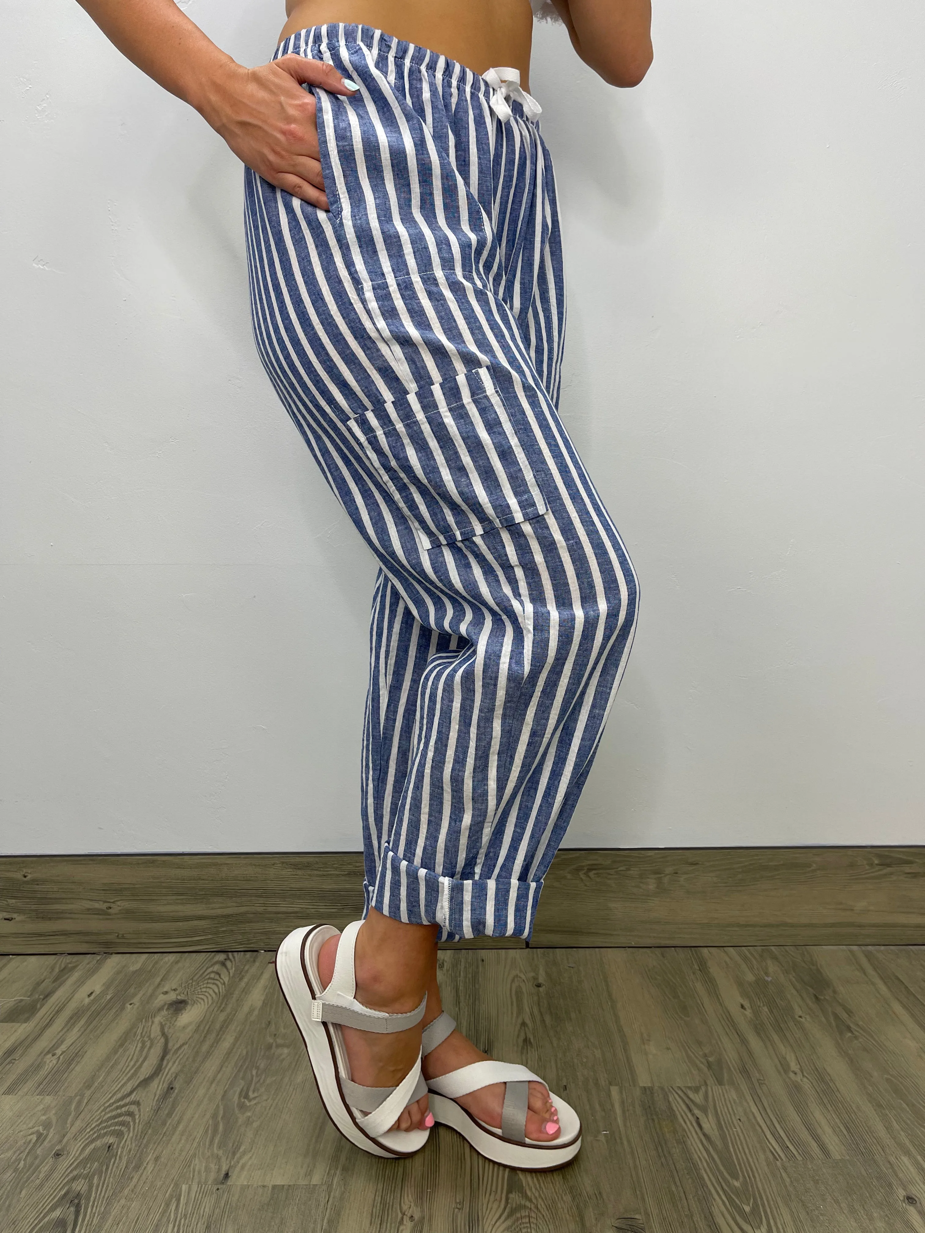 Blue Stripe Tie Cargo Pant