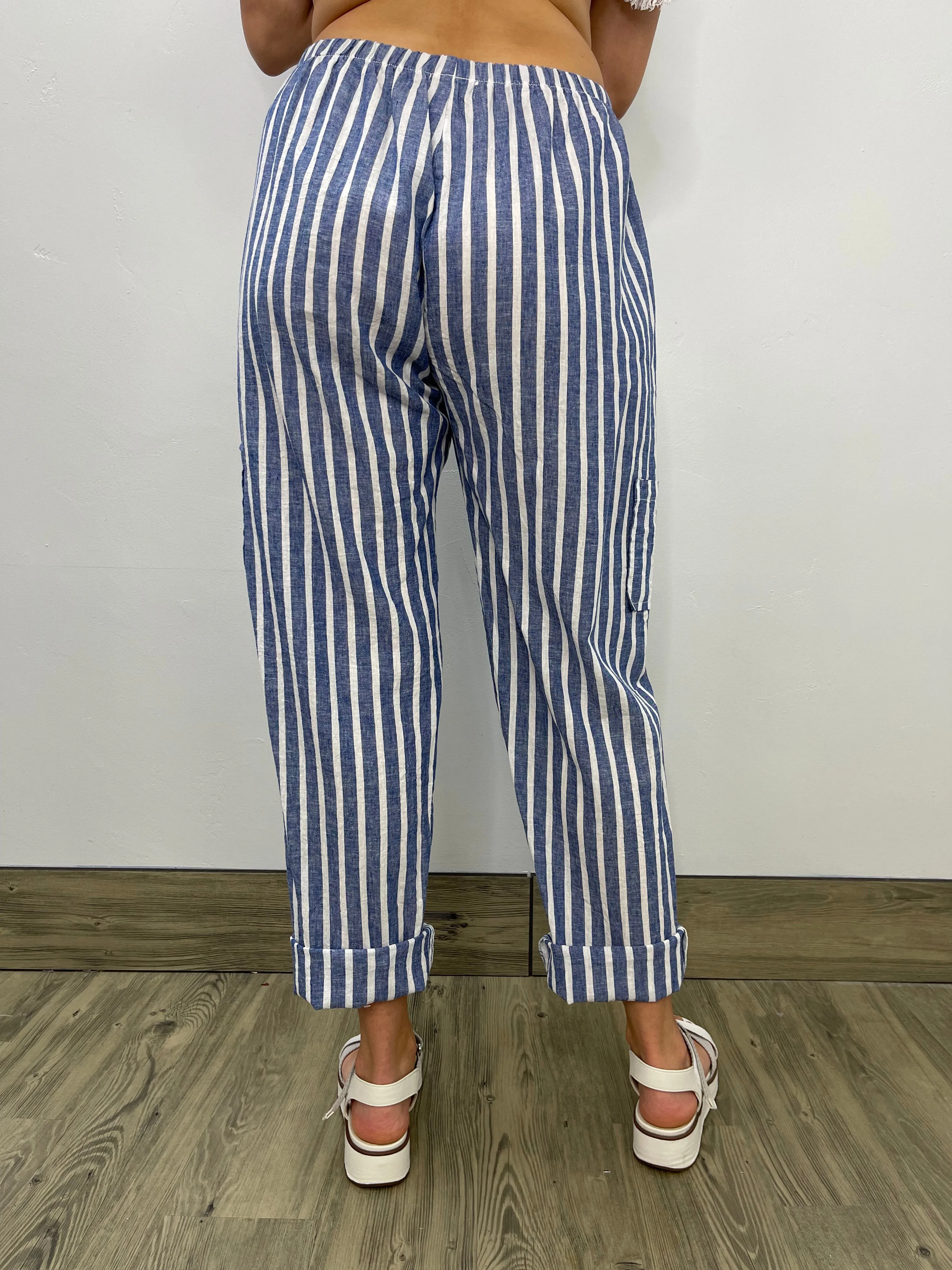 Blue Stripe Tie Cargo Pant