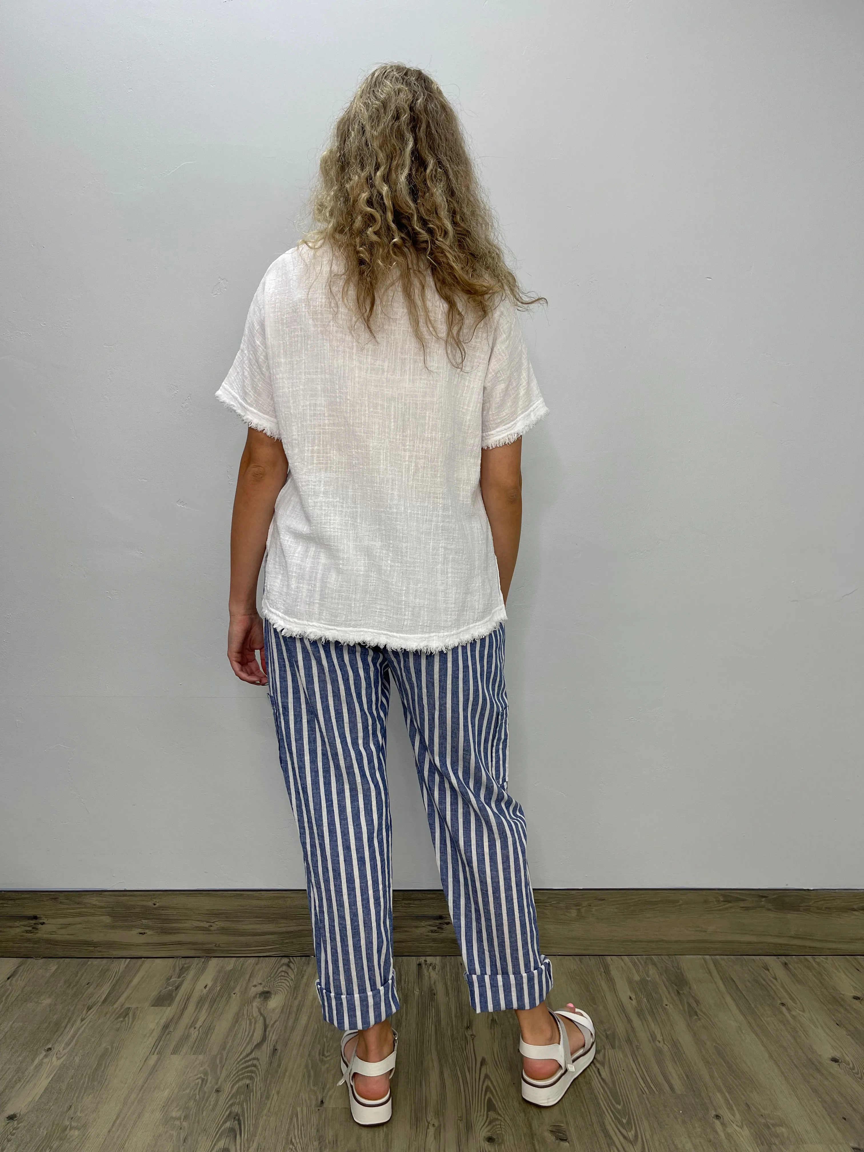 Blue Stripe Tie Cargo Pant