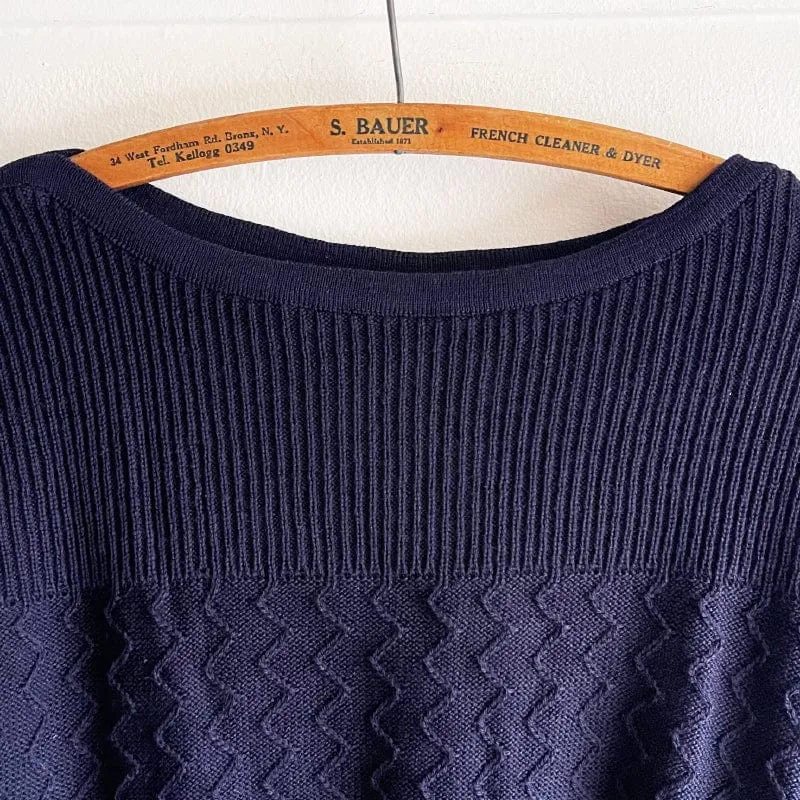 Boatneck Zig-Zag Jumper - Navy Merino Wool