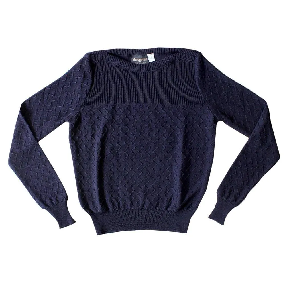 Boatneck Zig-Zag Jumper - Navy Merino Wool