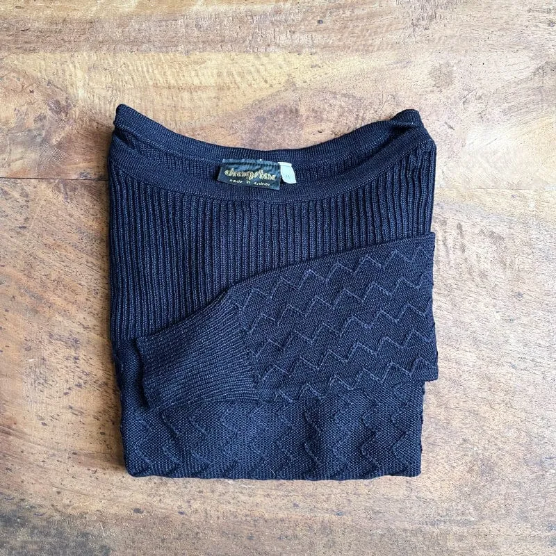 Boatneck Zig-Zag Jumper - Navy Merino Wool