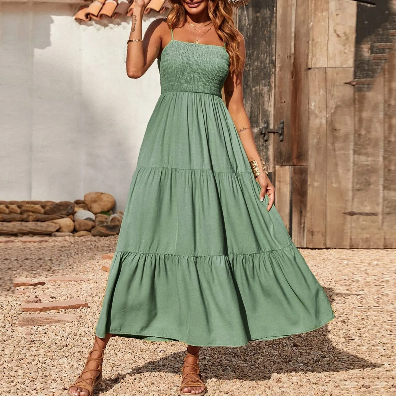 Boho Smocked Tiered Maxi Dress