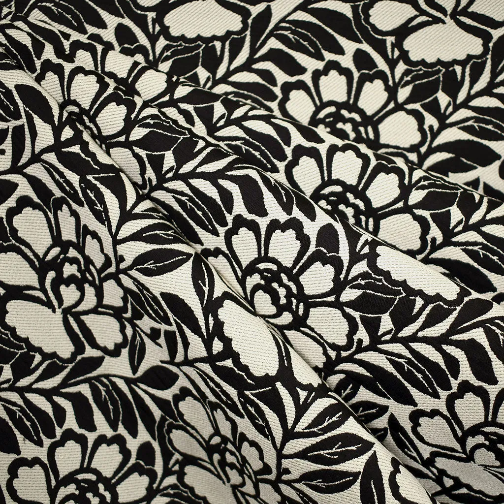 Botanical Floral Outline Silk Blend Jacquard Cream/Black