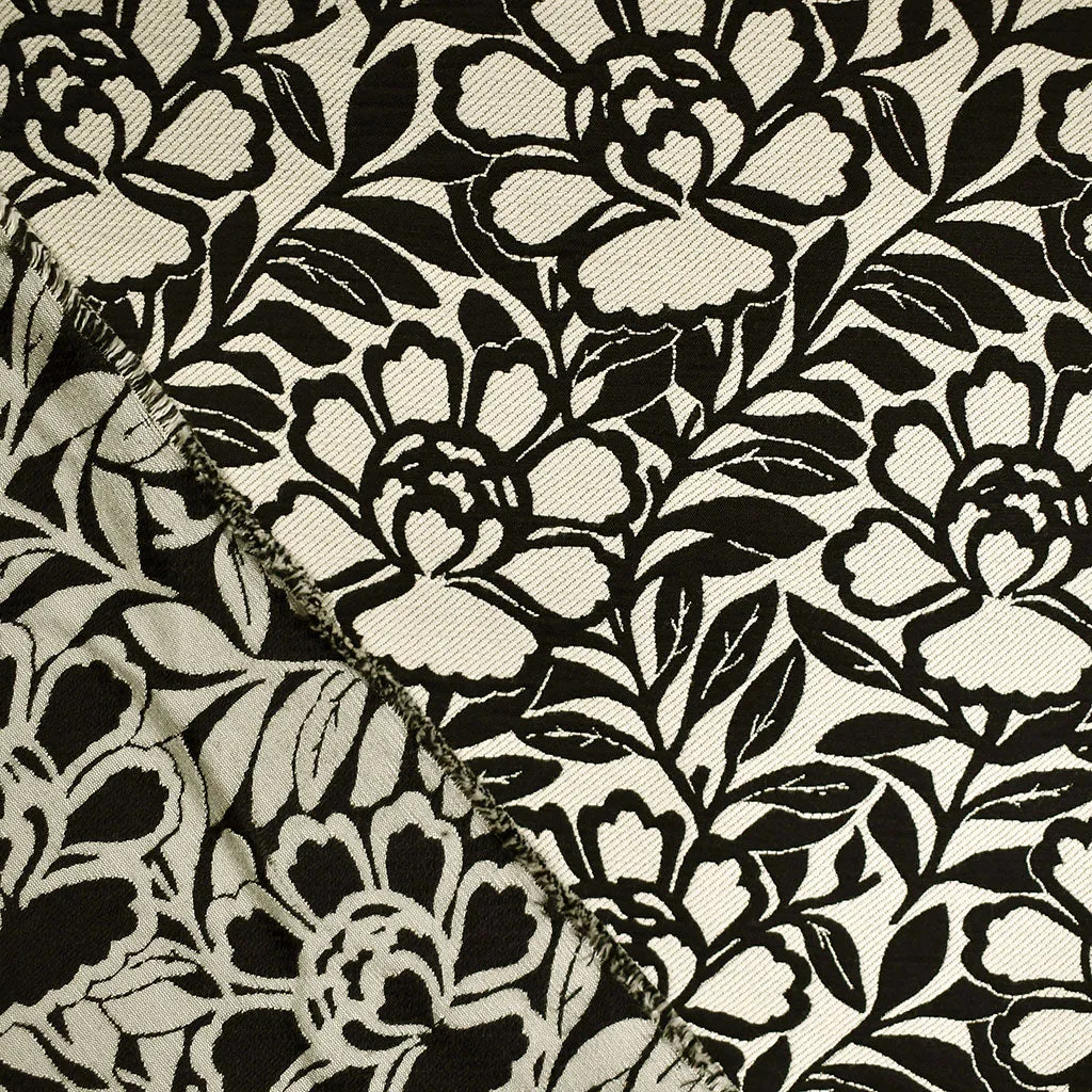 Botanical Floral Outline Silk Blend Jacquard Cream/Black