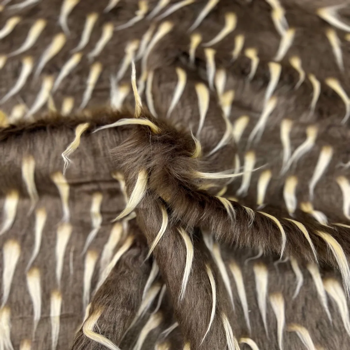 Brown | Beige Two Tone Spike Shaggy Faux Fur Fabric