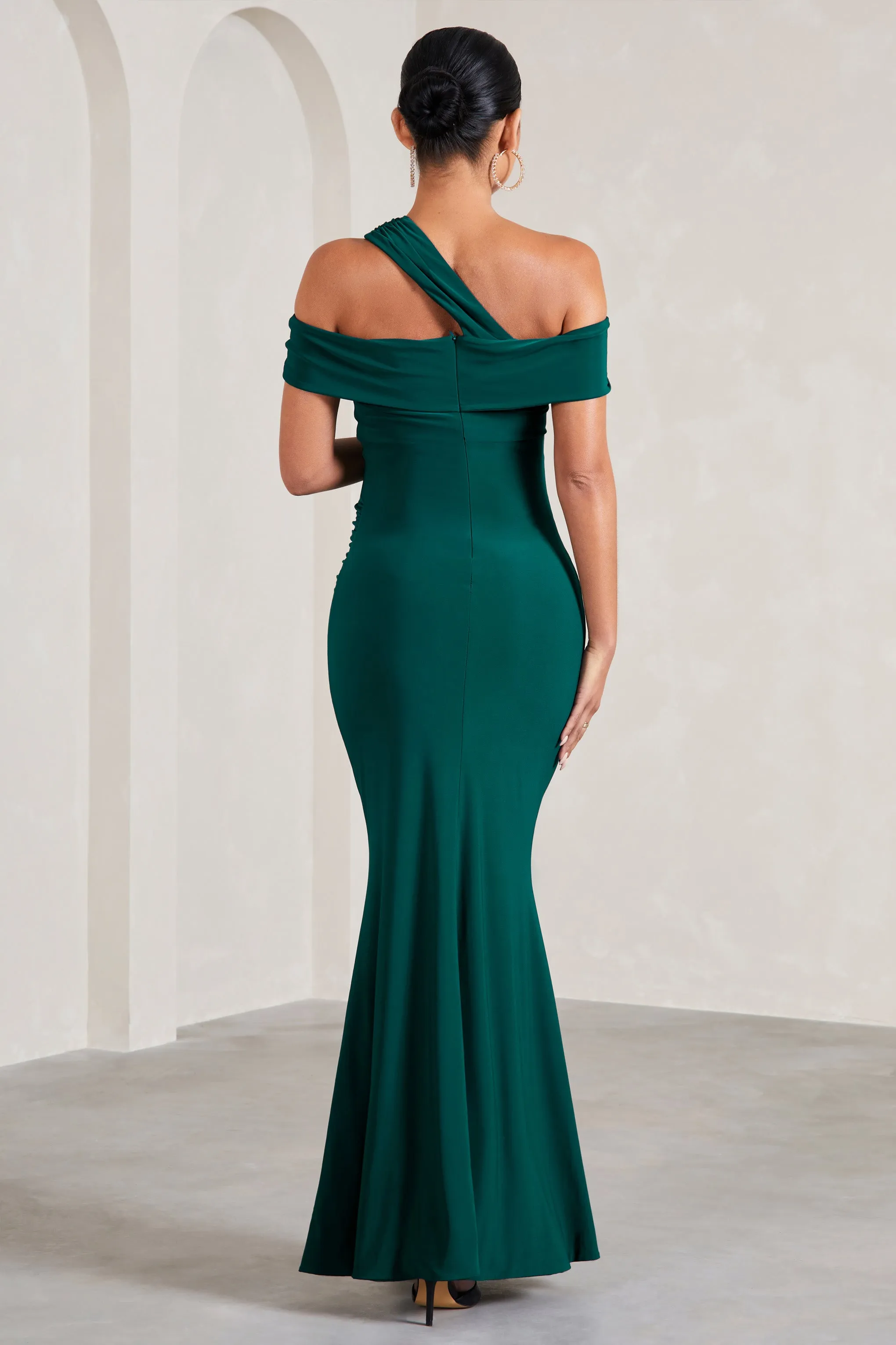 Captivating | Bottle Green Strappy Asymmetric Cut-Out Maternity Maxi Dress