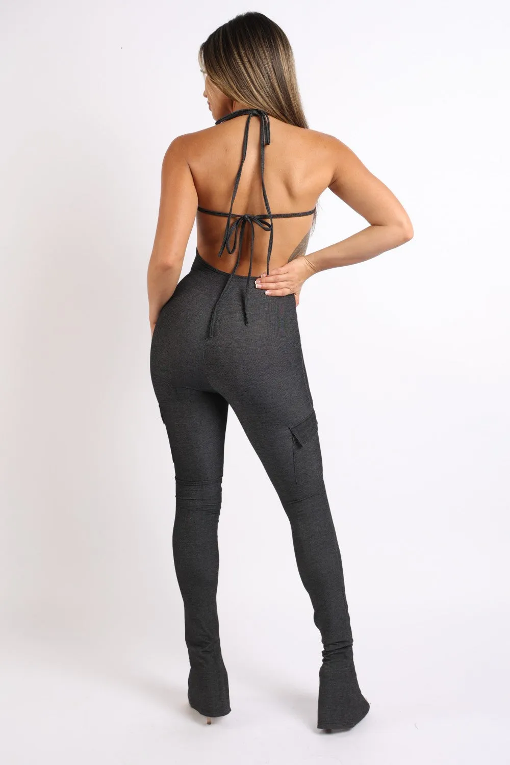 CARGO POCKET HALTER JUMPSUIT