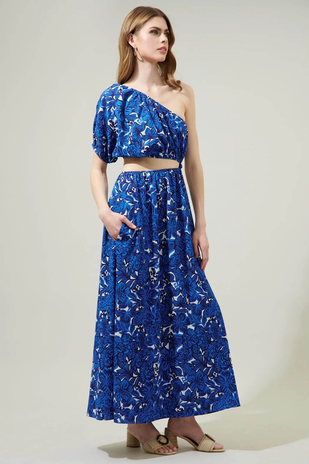 Caspian Floral Cutout One Shoulder Maxi Dress