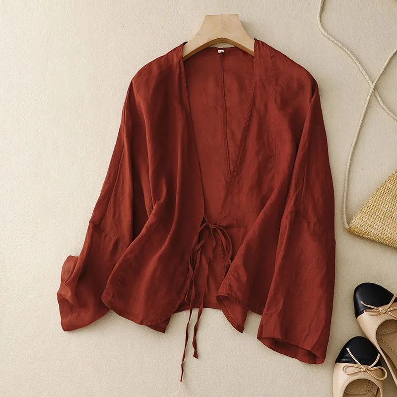 Casual Lace-Up Cotton Linen Cardigans