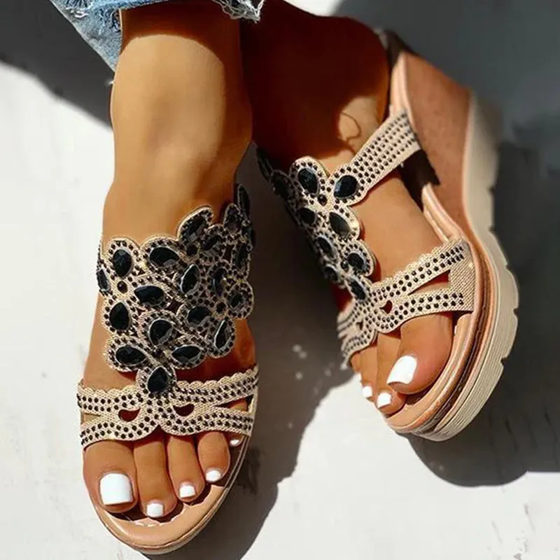 Casual Rhinestone Opend Wedges Shoes