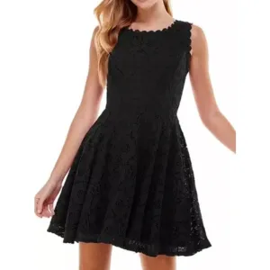 City Studios Juniors Sleeveless Black Day Lace Overlay Dress, Size 3