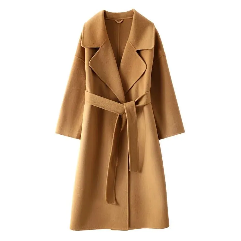 Classic Long Wool Overcoat - Elegant Winter Outerwear for Women