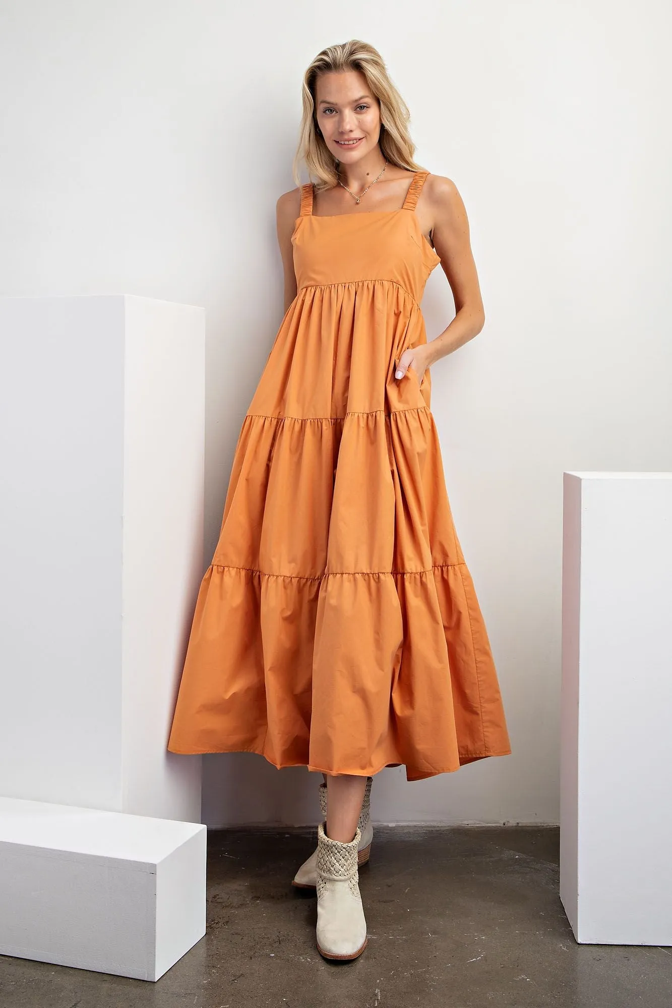 Cotton Poplin Tiered Maxi Dress