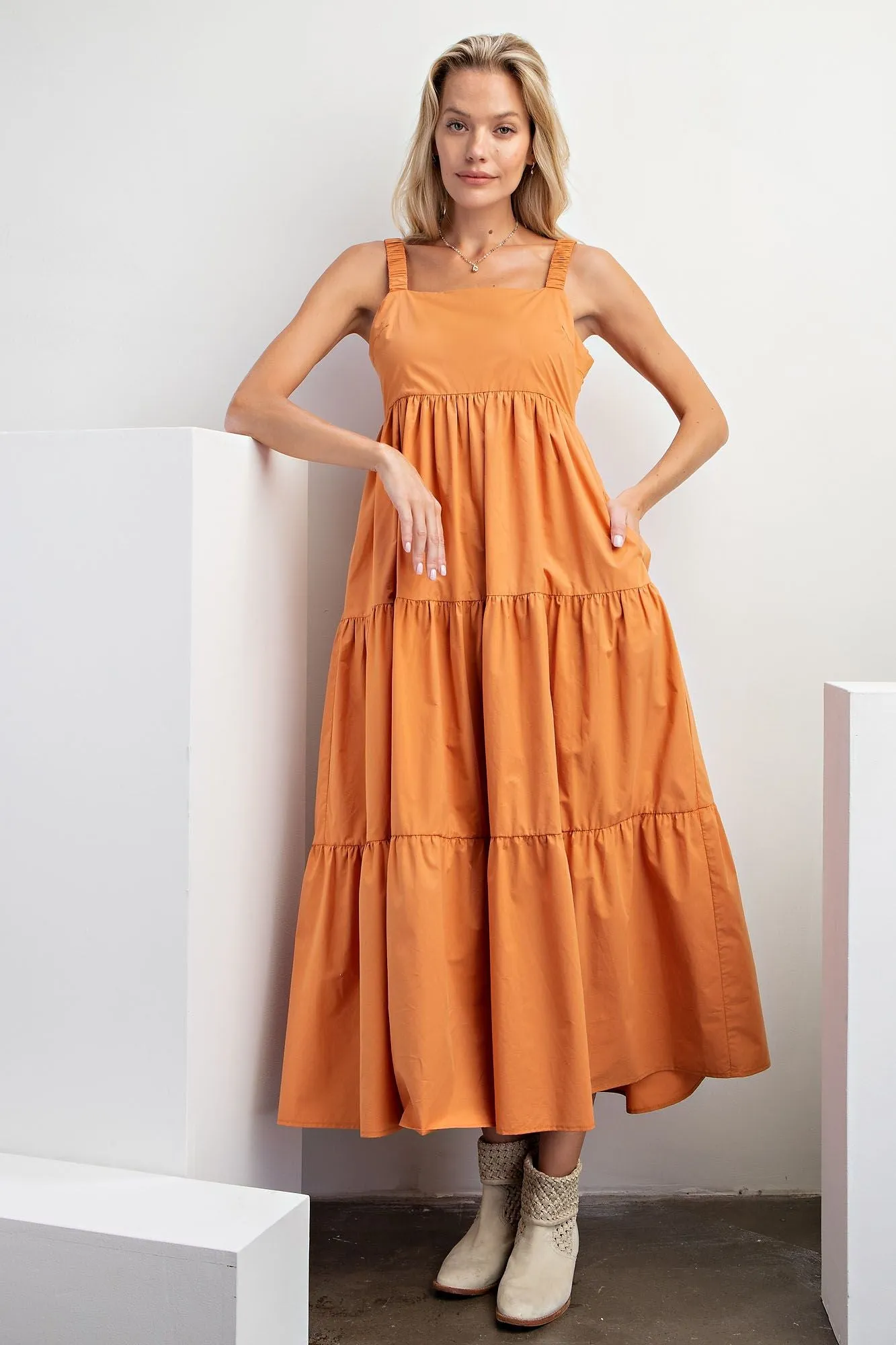 Cotton Poplin Tiered Maxi Dress