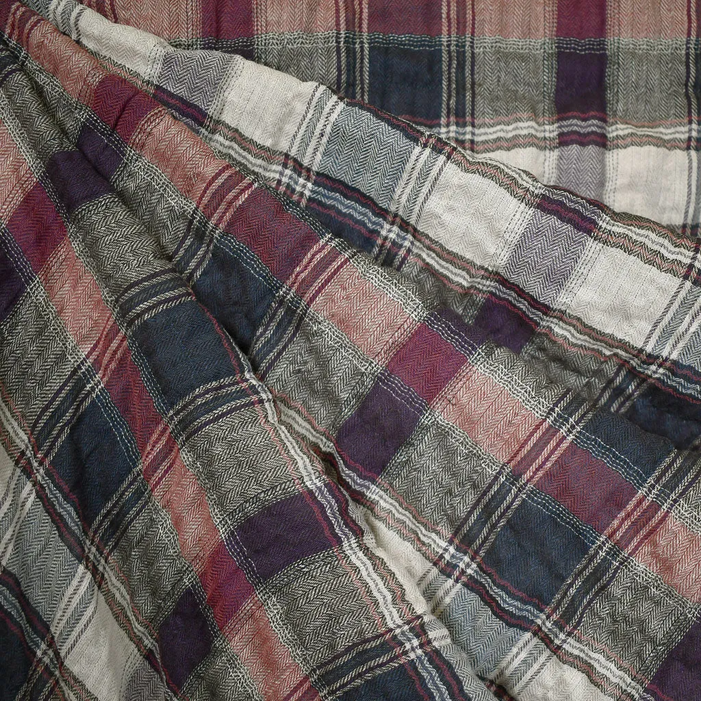 Crinkle Texture Plaid Cotton Blend Gauze Wine/Navy