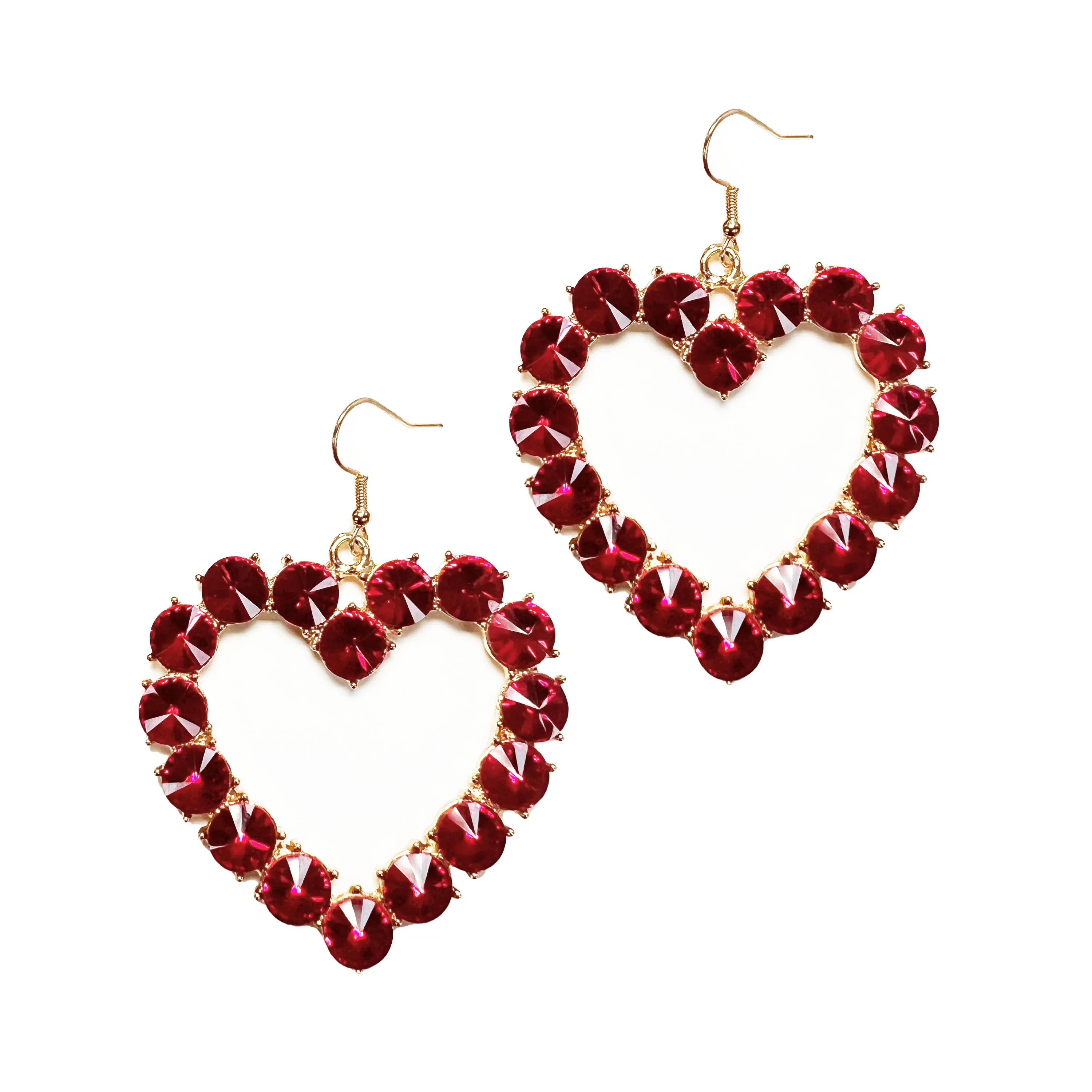 Dangling Delicately Red Heart Shape Hoops