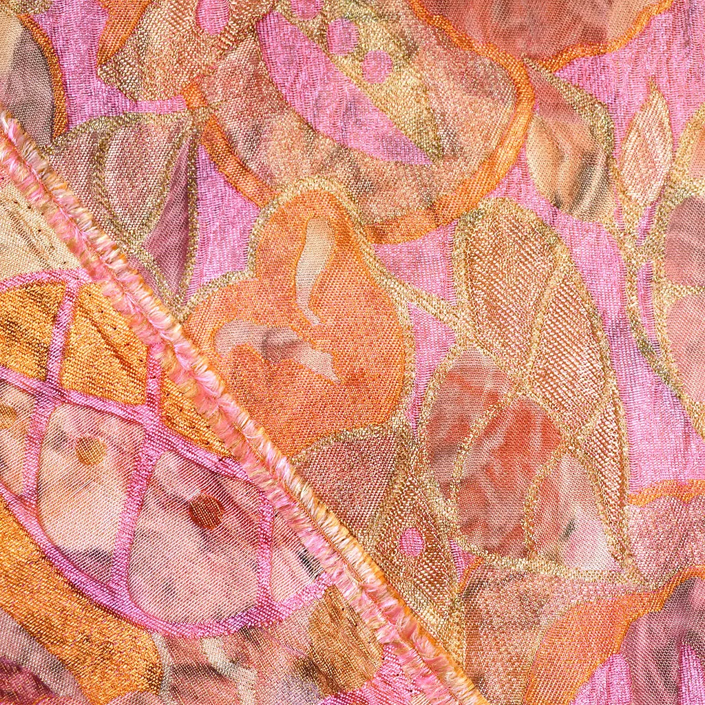 Designer Watercolor Abstract Leaf Brocade Pink/Coral