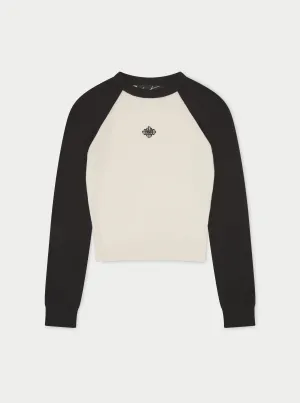 EMBLEM FINE KNITTED LONG SLEEVE TOP - OFF WHITE