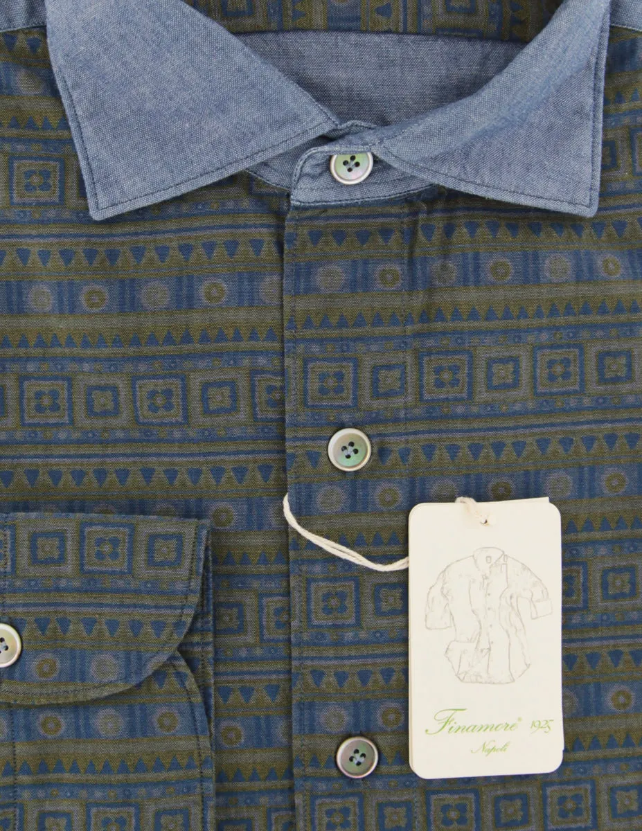 Finamore Napoli Blue Denim Shirt - Extra Slim