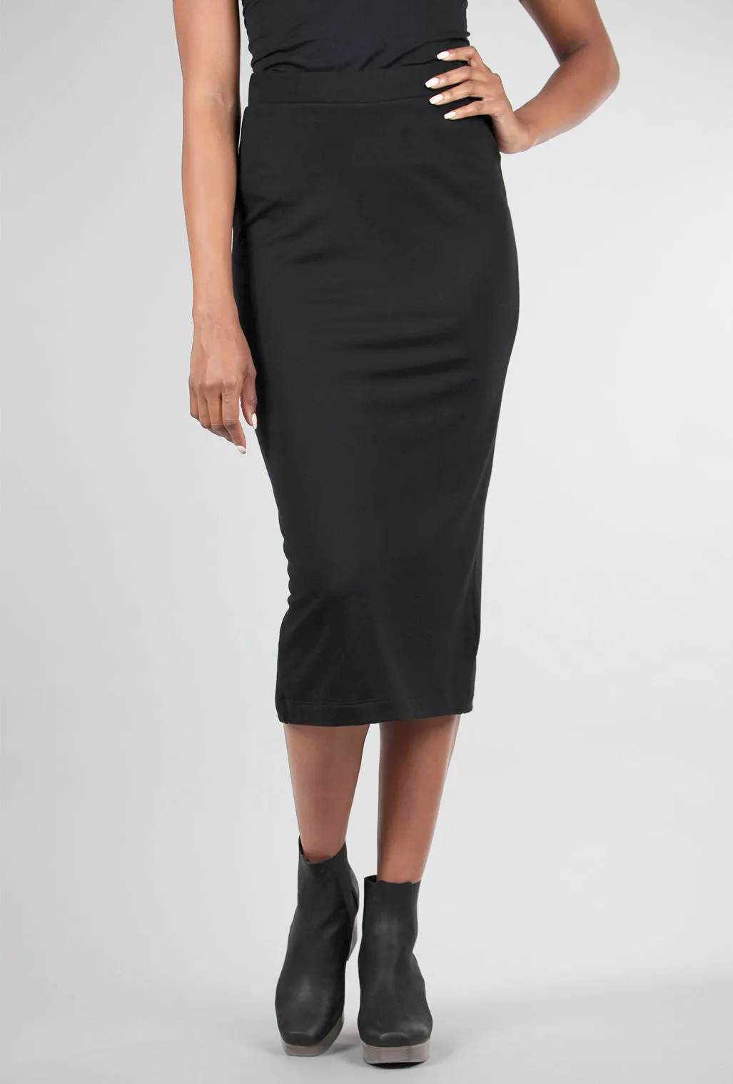 Fleece-Lined Slit Skirt, Black