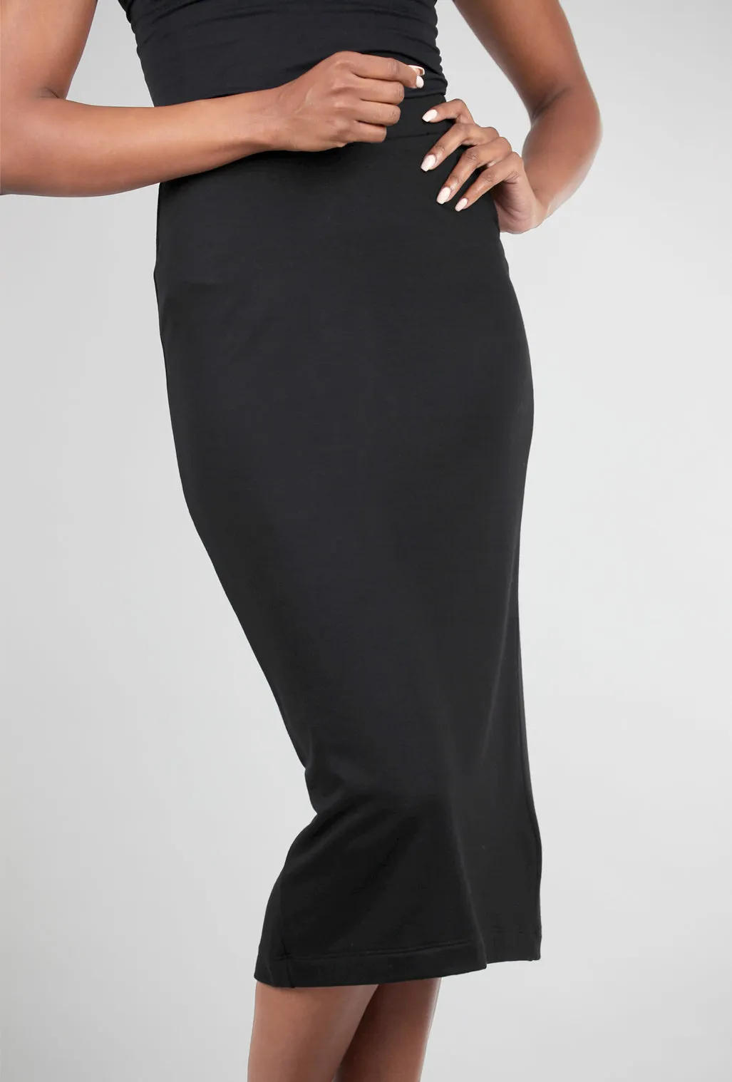 Fleece-Lined Slit Skirt, Black