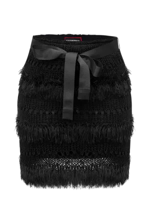 Fringe Knit Mini Skirt | Black