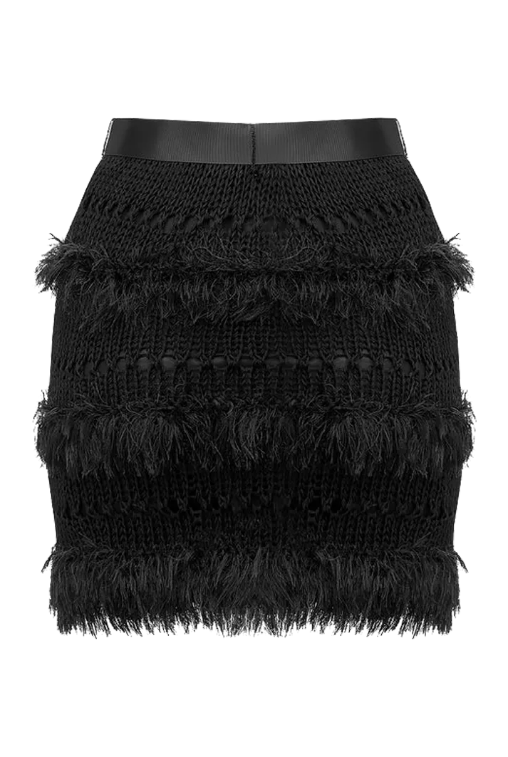 Fringe Knit Mini Skirt | Black