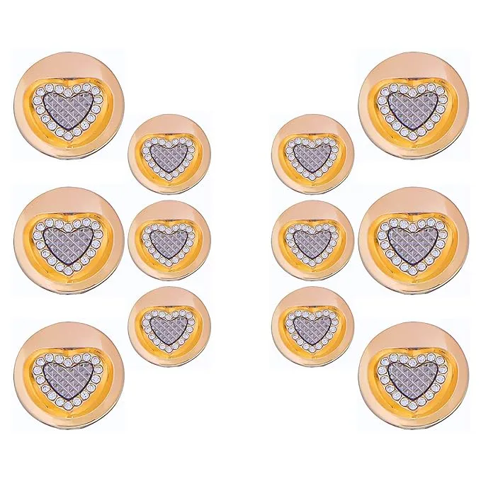 Gold Metal Buttons with Heart Centers(8 Small   4 Big)