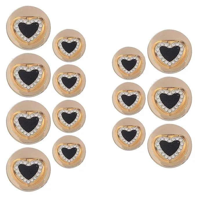 Gold Metal Buttons with Heart Centers(8 Small   4 Big)