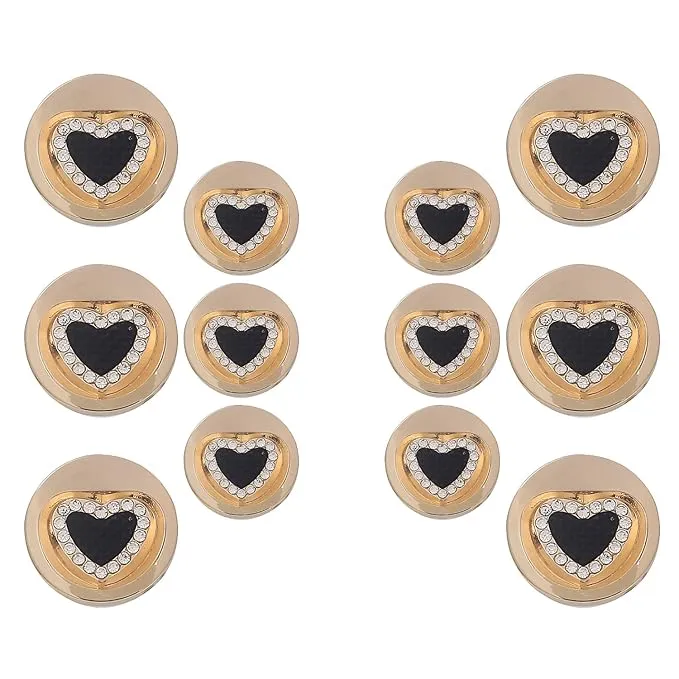 Gold Metal Buttons with Heart Centers(8 Small   4 Big)