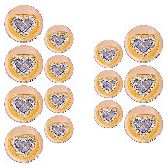 Gold Metal Buttons with Heart Centers(8 Small   4 Big)