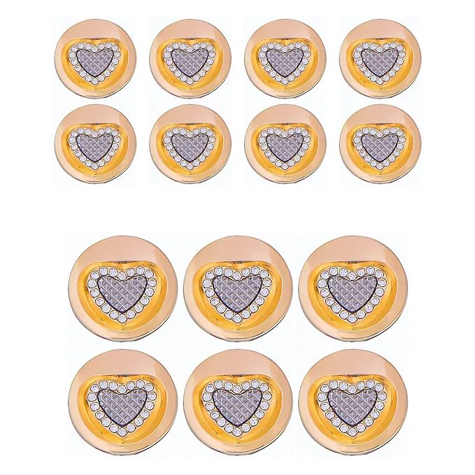 Gold Metal Buttons with Heart Centers(8 Small   4 Big)