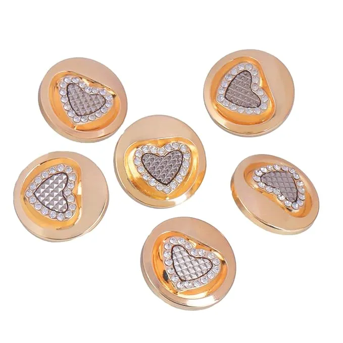 Gold Metal Buttons with Heart Centers(8 Small   4 Big)