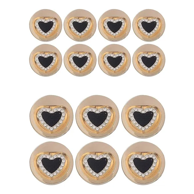 Gold Metal Buttons with Heart Centers(8 Small   4 Big)