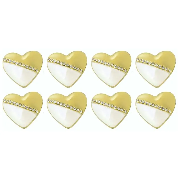 Heart-Shaped Pearl Metal Buttons with Silver Accents(Pack of 8 Buttons)