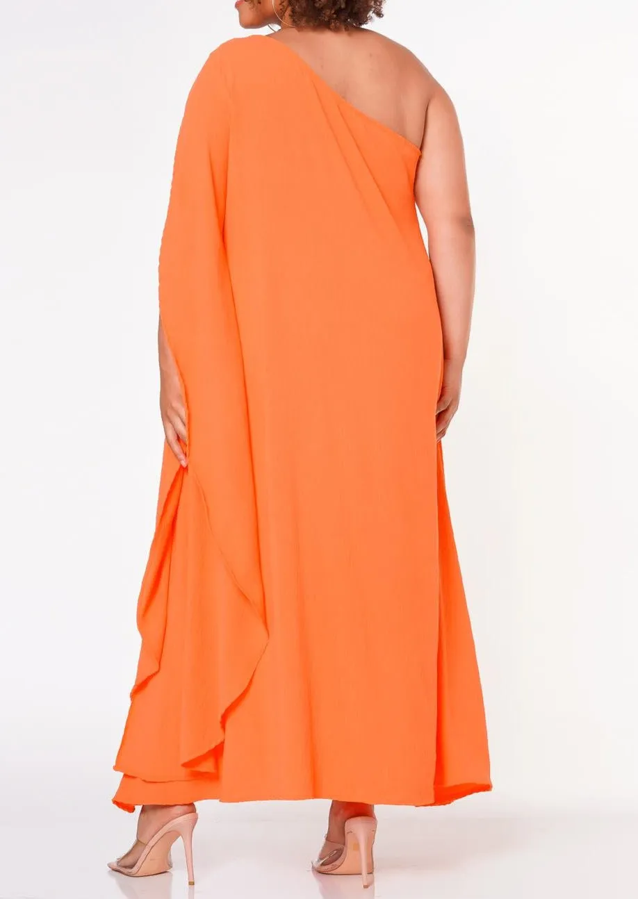 Hi Curvy Plus Size Women One Shoulder Maxi Flare Dress