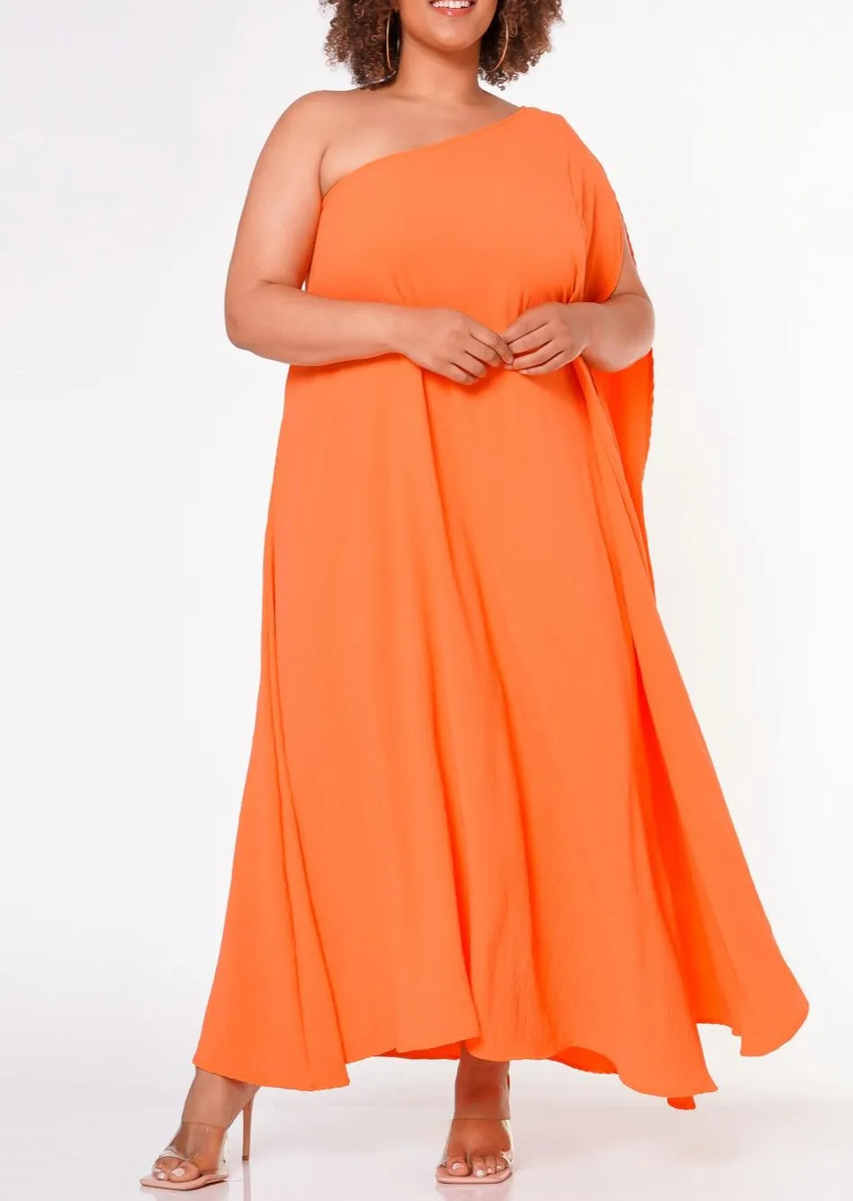 Hi Curvy Plus Size Women One Shoulder Maxi Flare Dress