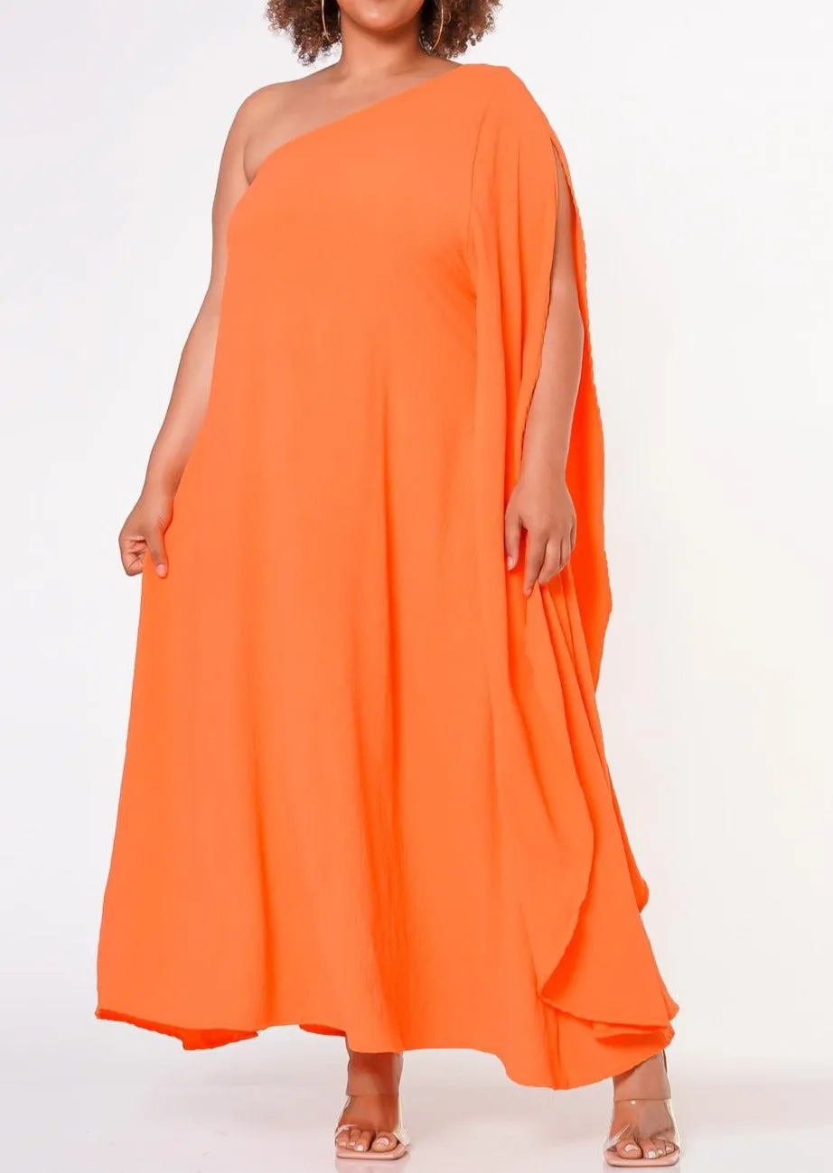 Hi Curvy Plus Size Women One Shoulder Maxi Flare Dress