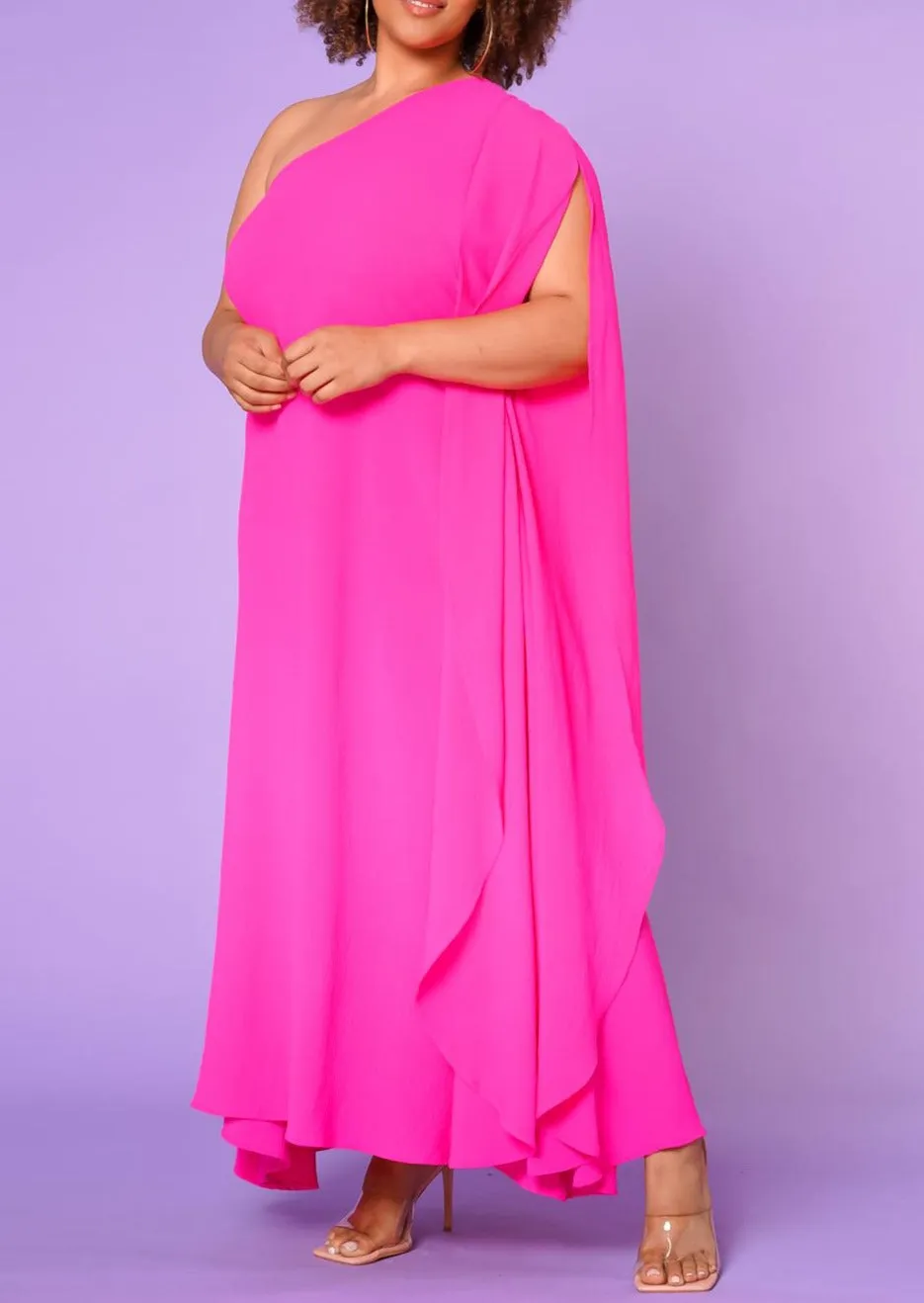 Hi Curvy Plus Size Women One Shoulder Maxi Flare Dress