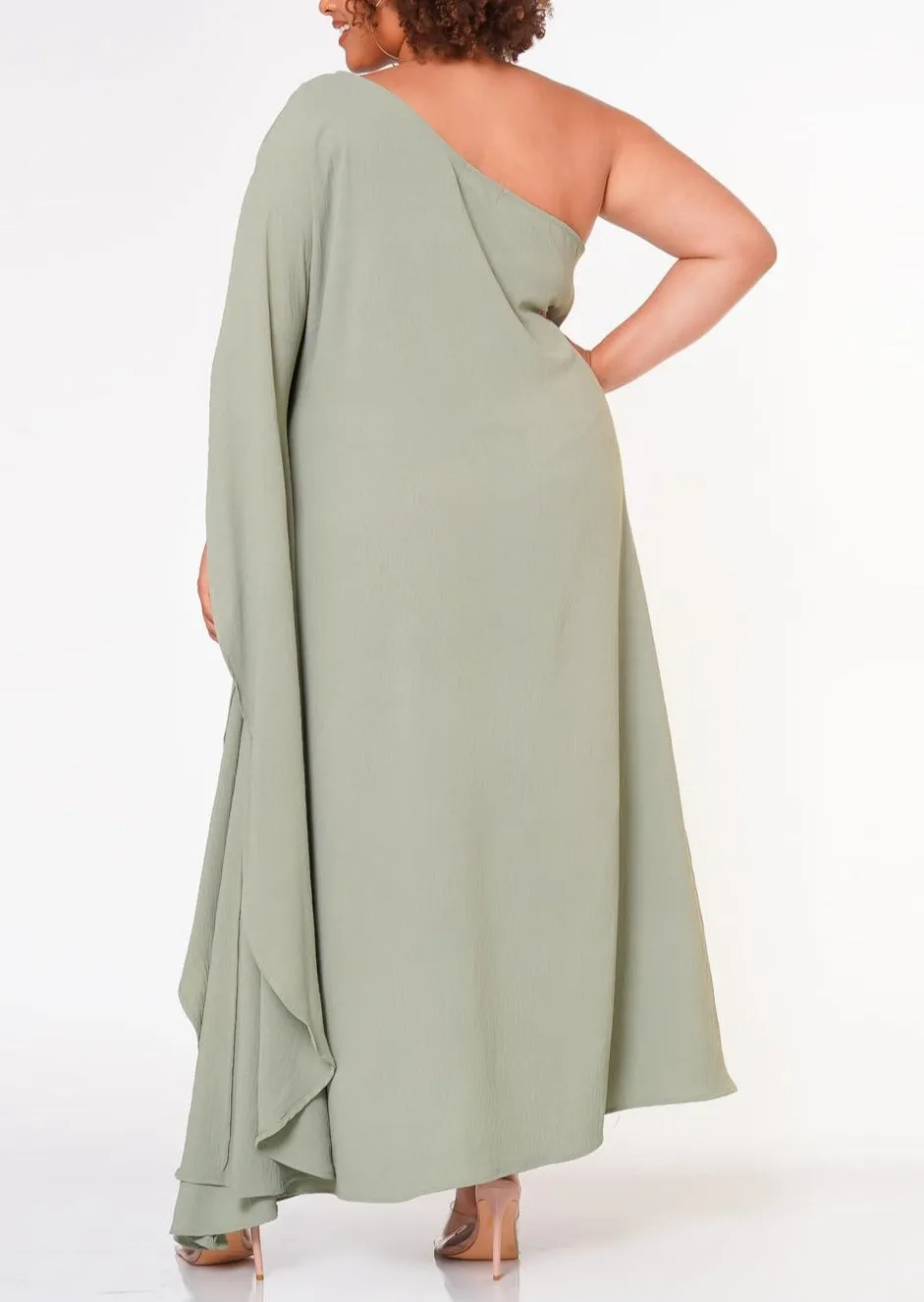 Hi Curvy Plus Size Women One Shoulder Maxi Flare Dress