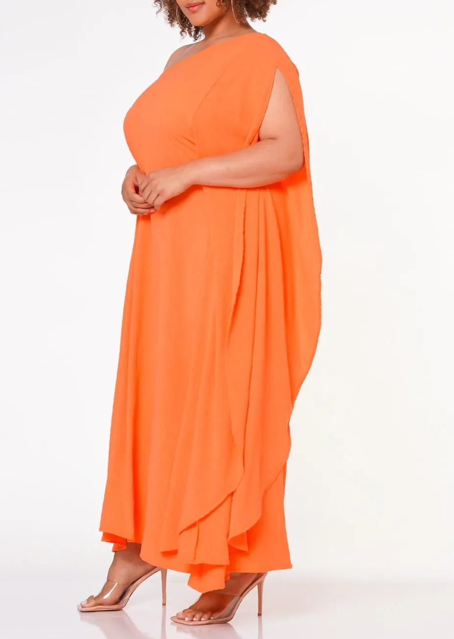 Hi Curvy Plus Size Women One Shoulder Maxi Flare Dress