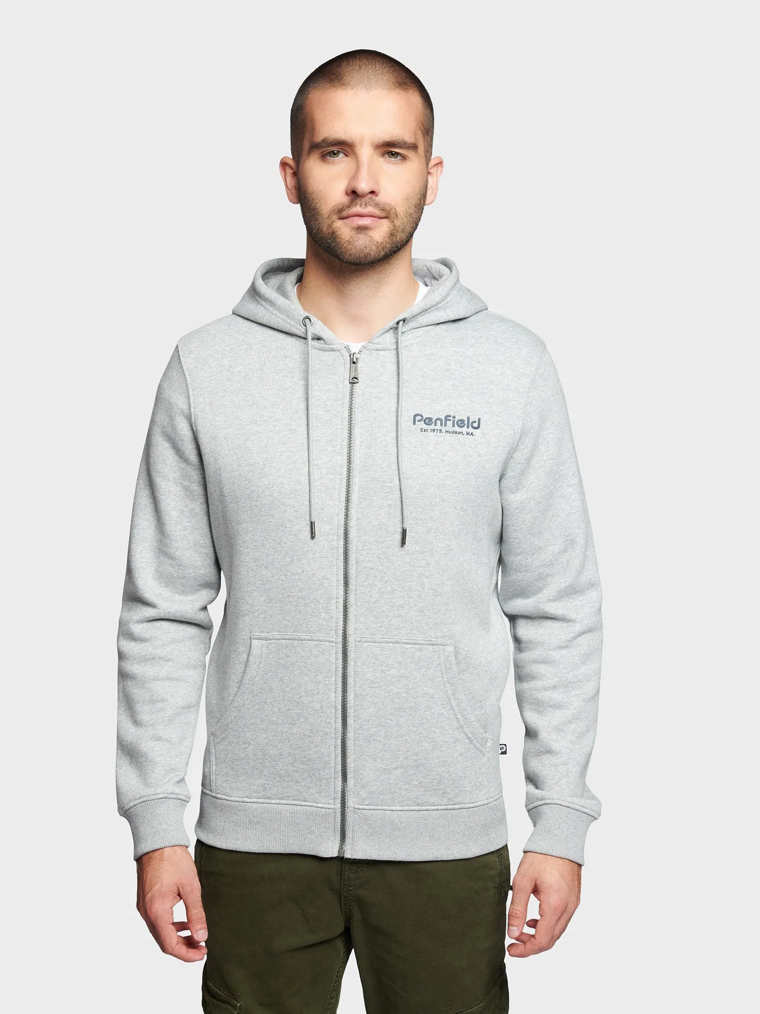 Hudson Script Zip Hoodie in Vintage Grey Heather