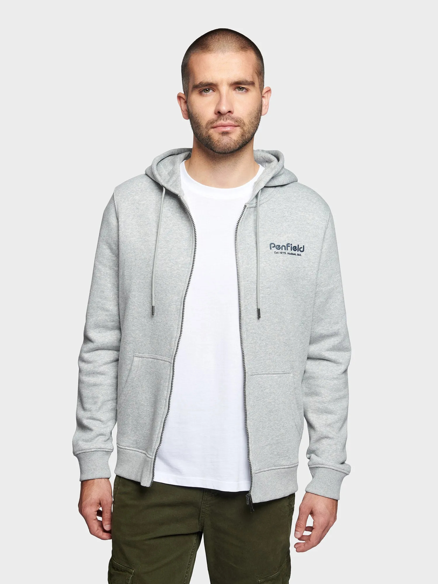 Hudson Script Zip Hoodie in Vintage Grey Heather