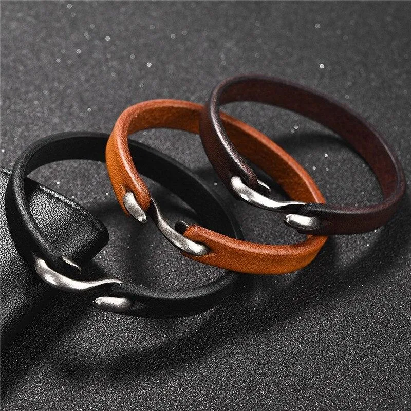 Jacob Silver-Tone Hook Leather Bracelet