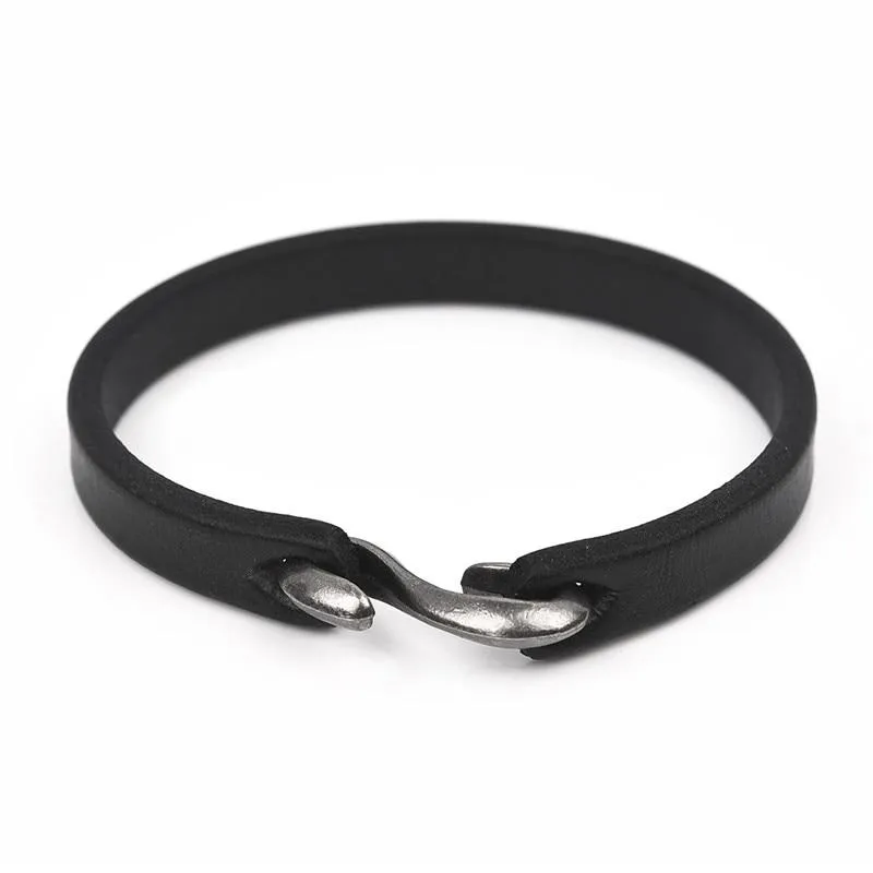 Jacob Silver-Tone Hook Leather Bracelet