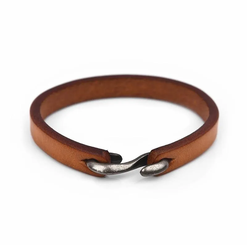 Jacob Silver-Tone Hook Leather Bracelet