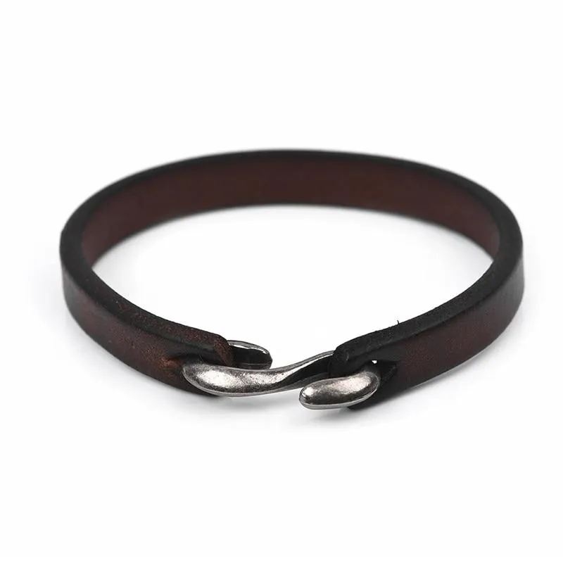 Jacob Silver-Tone Hook Leather Bracelet